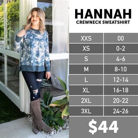 Lularoe hannah - The new Hannah is here! The Hannah is a NEW crew neck sweatshirt! It has a relaxed silhouette with a drop shoulder, 2x2 repetitive neckband, cuff, and bottom...